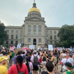 United States Atlanta Georgia State Capital protest of Supreme Court Ruling overturning Roe v Wade in favor of women’s right to choice. Editorial photo dated Friday June 24 2022