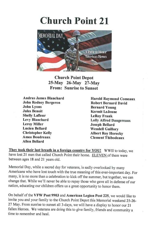 church point 21 memorial day