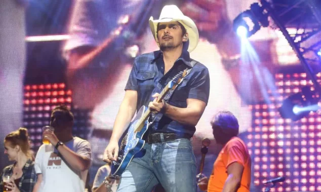 ountry musician Brad Paisley performs onstage at the 2015 FarmBorough Festival - Day 2 at Randall's Island on June 27^ 2015 in New York City.