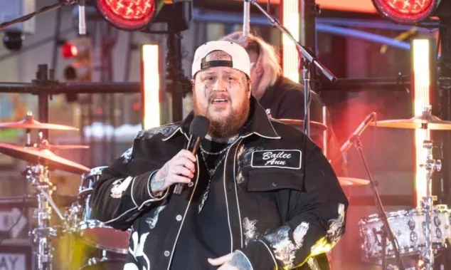 Jelly Roll performs on stage during 2024 New Year's celebration on Times Square in New York on December 31^ 2023.