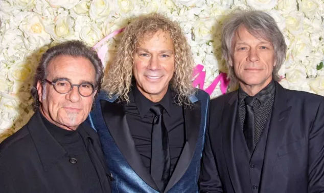 (L-R) Bon Jovi members Tico Torres^ David Bryan^ and Jon Bon Jovi attend the opening night of "Diana^ The Musical" on Broadway at The Longacre Theatre. NEW YORK^ NEW YORK - NOVEMBER 17^ 2021