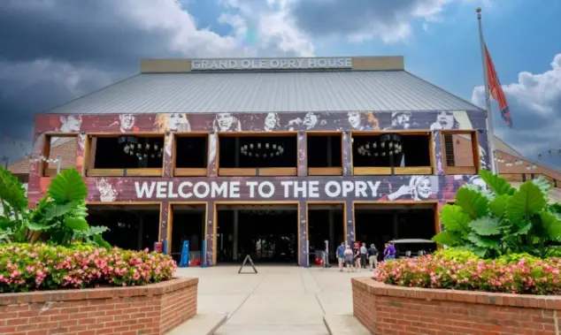 Aerial view of the Grand Ole Opry in Nashville Tennessee. Aug 08^ 2023-Nashville^ TN