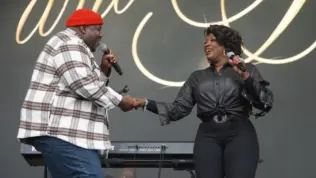 The War and Treaty^ a husband and wife duo consisting of Michael Trotter Jr. and Tanya Trotter^ performs on stage at the 2024 Soundside Music Festival. Bridgeport^ Connecticut - September 29^ 2024