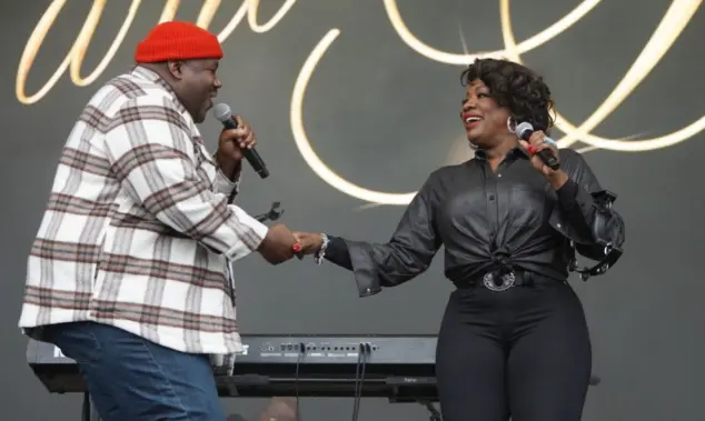 The War and Treaty^ a husband and wife duo consisting of Michael Trotter Jr. and Tanya Trotter^ performs on stage at the 2024 Soundside Music Festival. Bridgeport^ Connecticut - September 29^ 2024