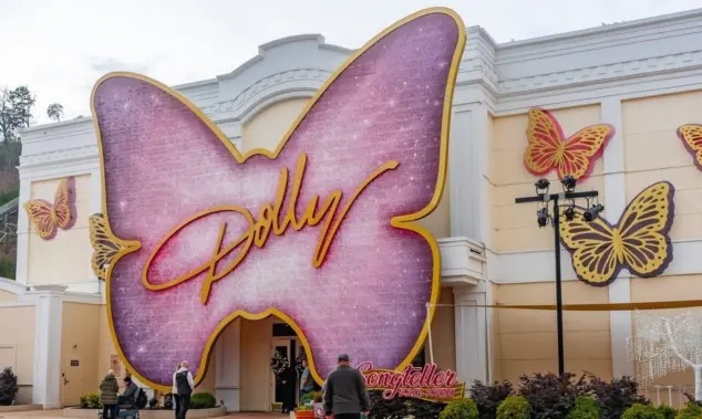 Outside the entrance to The Dolly Parton Experience museum in the Dollywood theme park Pigeon Forge^ Tennessee^ USA - December 17 2025