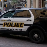 San Antonio police car is shown in San Antonio^ TX^ USA.