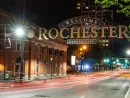 Welcome to Rochester sign along South Clinton Avenue in downtown Rochester^ New York