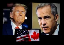 Image of Donald Trump and Mark Carney the new Canadian prime minister Toronto^ Canada - March 9^ 2025 -