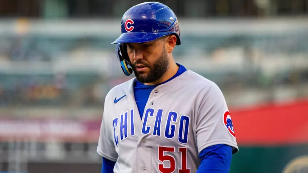 Chicago Cubs first baseman Eric Hosmer at the Oakland Coliseum; April 18^ 2023