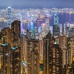 400px-Hong_Kong_Harbour_Night_2019-06-11: Hong Kong harbour and skyline, seen from Victoria Peak on a rainy night of June 2019.