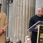 Snoop Dogg & Dr Dre at the Hollywood Walk of Fame Star Ceremony honoring Snoop Dogg.