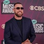 Travis Kelce attends the 2023 CMT Music Awards at Moody Center on April 2^ 2023 in Austin^ Texas.