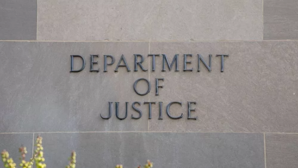 Sign at the Department of Justice in Washington^ DC.