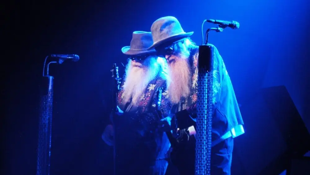 Guitarist Billy Gibbons and bassist Dusty Hill of ZZ Top perform at a concert in New York City. New York^ NY/USA - September 13^ 2010