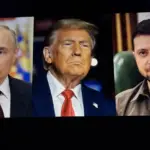 Images of US President Donald Trump^ Volodymyr Zelenskyy and Vladimir Putin side by side