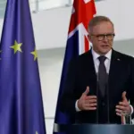 Australian Prime Minister Anthony Albanese is received with military honors by German Chancellor Olaf Scholz at the Federal Chancellery in Berlin.