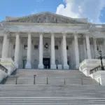 The Eastern facade with the stair to the House of Representatives of the United States Capitol Building^ on Capitol Hill in Washington DC^ USA.