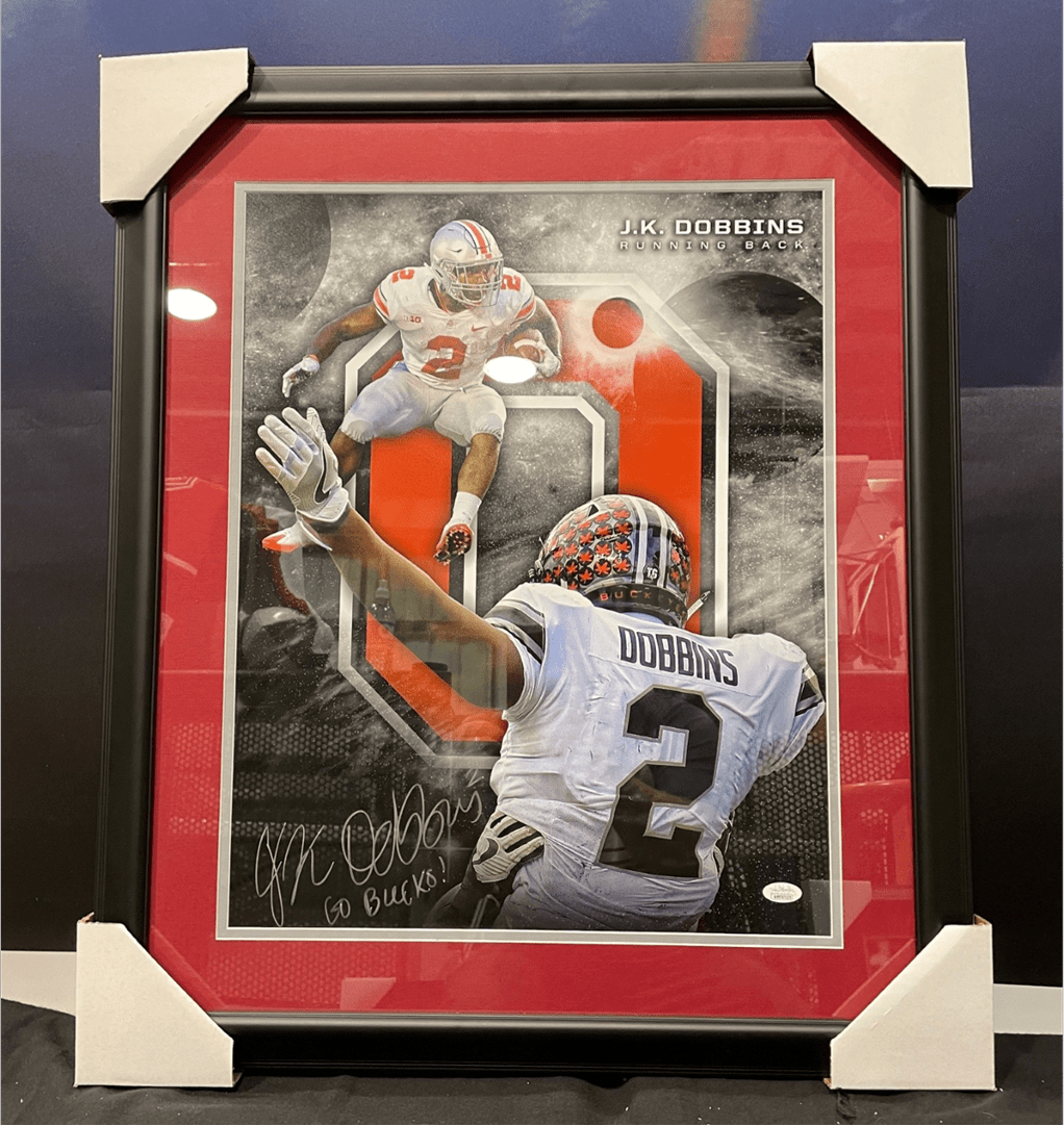 Auction JK Dobbins autographed 16x20 frame The Fan 97.1 FM