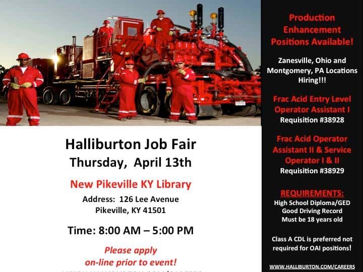 Halliburton Job Fair at Pikeville Library Thursday, April 13 Q95FM