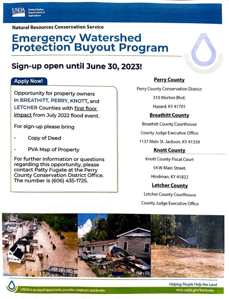 National Resource Conservation Service Announced Emergency Watershed Protection Buyout Program in Breathitt, Knott, Letcher and Perry Counties - Vimarsana News