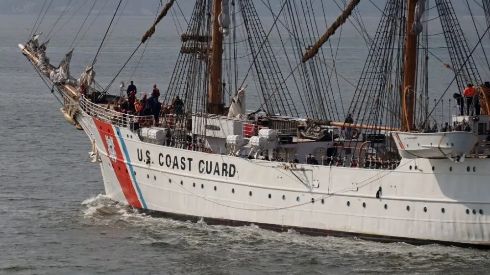 The United States Coastguard tall ship USCGC EAGLE sails from Portsmouth after a courtesy visit to the city PORTSMOUTH^ UK – APRIL 30TH 2019