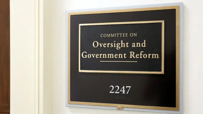 Sign at the entrance to a House Oversight Committee hearing room in Washington^ DC on July 18^ 2017. The House of Representatives is the lower chamber of the US Congress. WASHINGTON - JULY 18