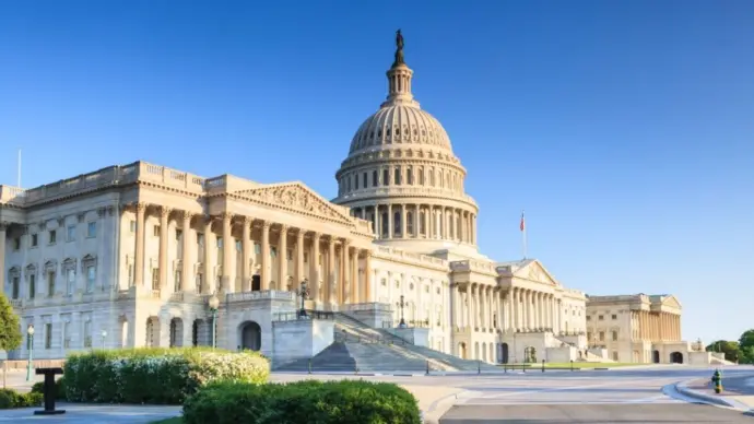 United States US Capitol Building as seen from Independence Avenue in Washington^ DC in spring.