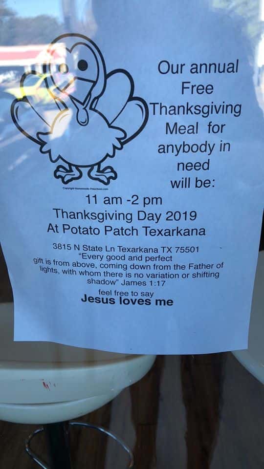 Free Thanksgiving Meal at Potato Patch