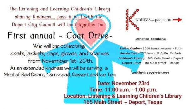 Coat Drive in Deport Going on Now