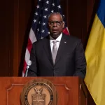 U.S. Secretary of Defense Lloyd Austin during his speech at Ukraine Defense Industrial Base Conference Washington DC^ USA^ Dec 06 2023. USA