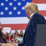 Republican National Convention Chair Ronna Romney McDaniel with President Trump in Battle Creek^ Michigan. December 18^ 2019: