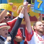 Joey Chestnut at Nathan's Famous Fourth of July Hot Dog Eating Contest ; NEW YORK CITY - JULY 4 2016