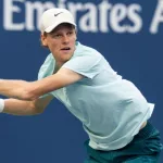 Jannik Sinner of Italy returns ball during 3rd round against Stan Wawrinka of Switzerland at the US Open Championships at Billie Jean King Tennis Center in New York on September 2^ 2023.