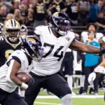 #74 CAM ROBINSON JACKSONVILLE JAGUARS VS NEW ORLEANS SAINTS WEEK 7 OCTOBER 19^ 2023 CAESARS SUPERDOME NEW ORLEANS LOUISIANA