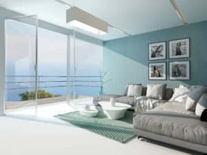 A beautiful living room overlooking the sea