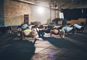 exercise group doing push ups