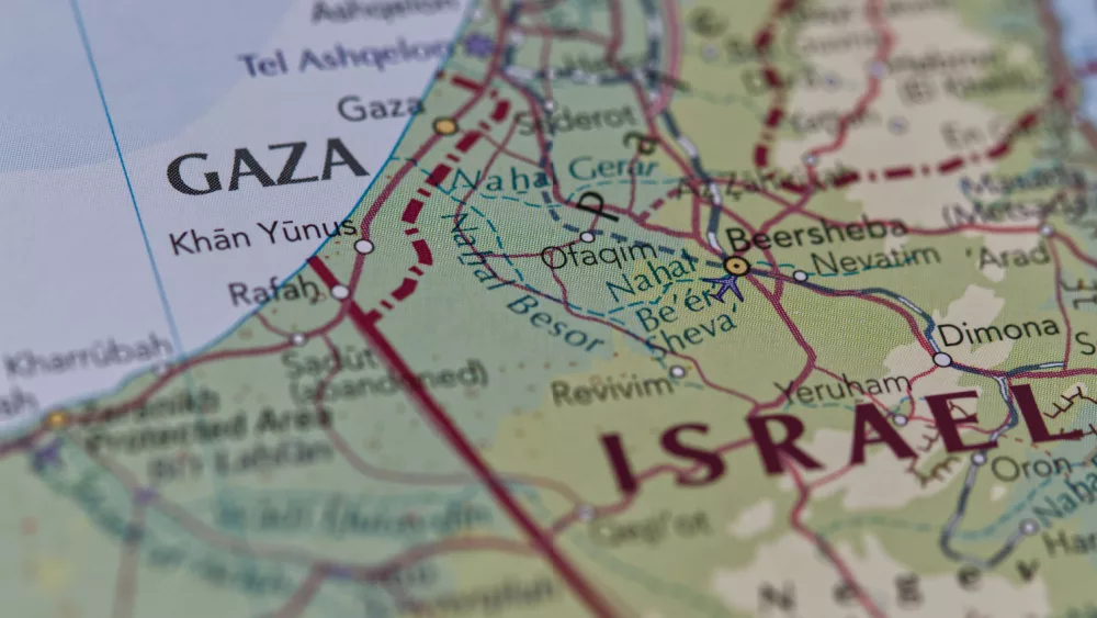 Image of map showing Gaza town of Gaza Strip, Israel @ October 10, 2023