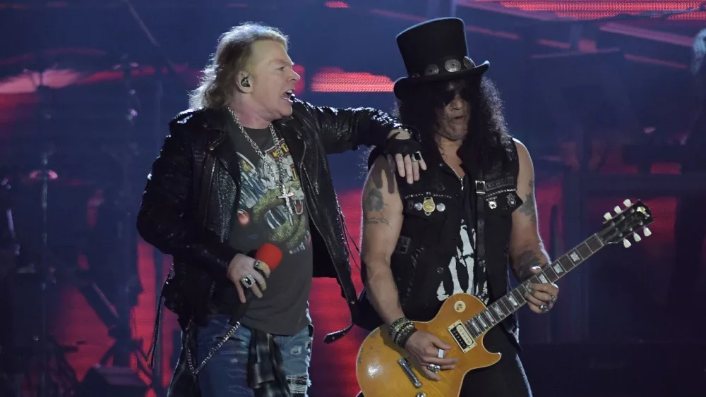 Singer Axl Rose and guitarrist Slash during Guns N 'Roses performance during the show at Rock in Rio 2017 in Rio de Janeiro, Brazil.
