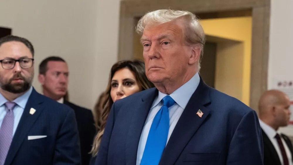 Former President Donald Trump before the start of civil fraud trial at NYS court in New York on October 2, 2023