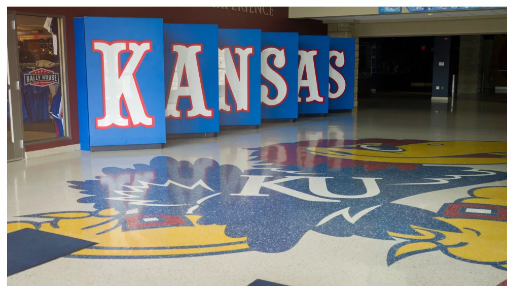 The University of Kansas Jayhawks' basketball arena interior; Lawrence, Kansas - May 22, 2022.