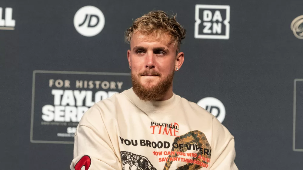 Jake Paul speaks during Weigh-in ceremony lat Hulu Theater at MSG, New York, NY 2022