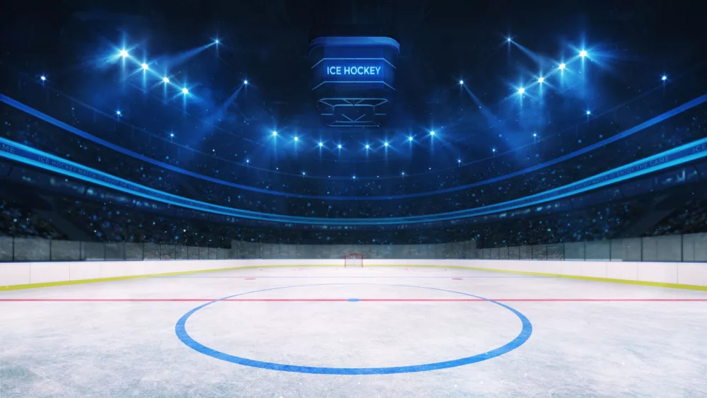 Ice hockey rink and illuminated indoor arena; professional ice hockey