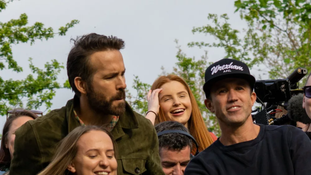 Ryan Reynolds and Rob McElhenney on the Wrexham AFC bus parade Wrexham, Wales - 02.05.2023