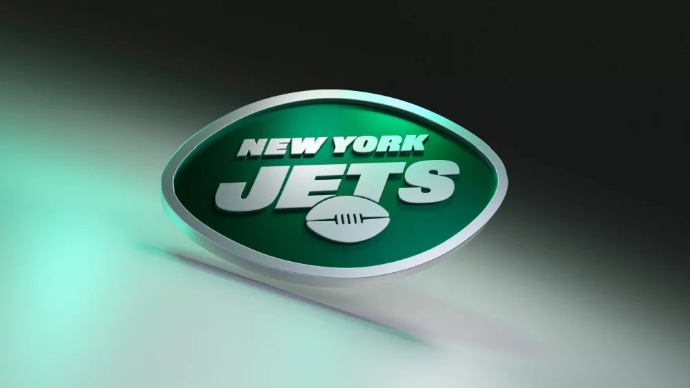 New York Jets logo on dark background with shiny details