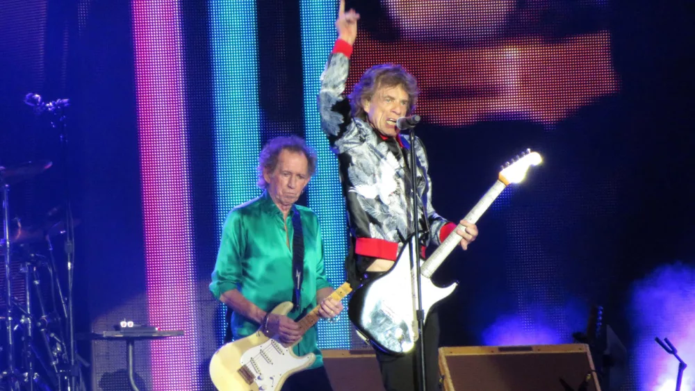 Mick Jagger and Keith Richards of the Rolling Stones perform at MetLife Stadium on their sold-out No Filter tour. East Rutherford, NJ 2019