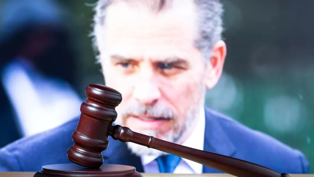 Hunter Biden ,court session. Judicial Hammer on the background of the photo.