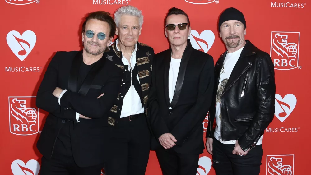Bono, Adam Clayton, Larry Mullen Jr and The Edge of U2 attend the 13th Annual MusiCares MAP Fund Benefit Concert at PlayStation Theater on June 26, 2017 in New York City.