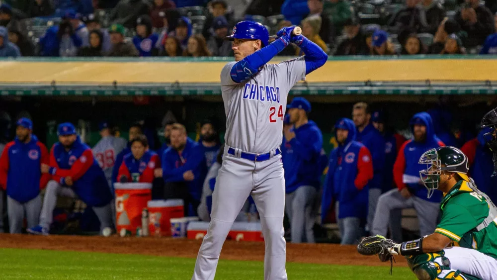 Chicago Cubs outfielder Cody Bellinger against the Oakland Athletics at the Oakland Coliseum; April 18, 2023 - Oakland, California: