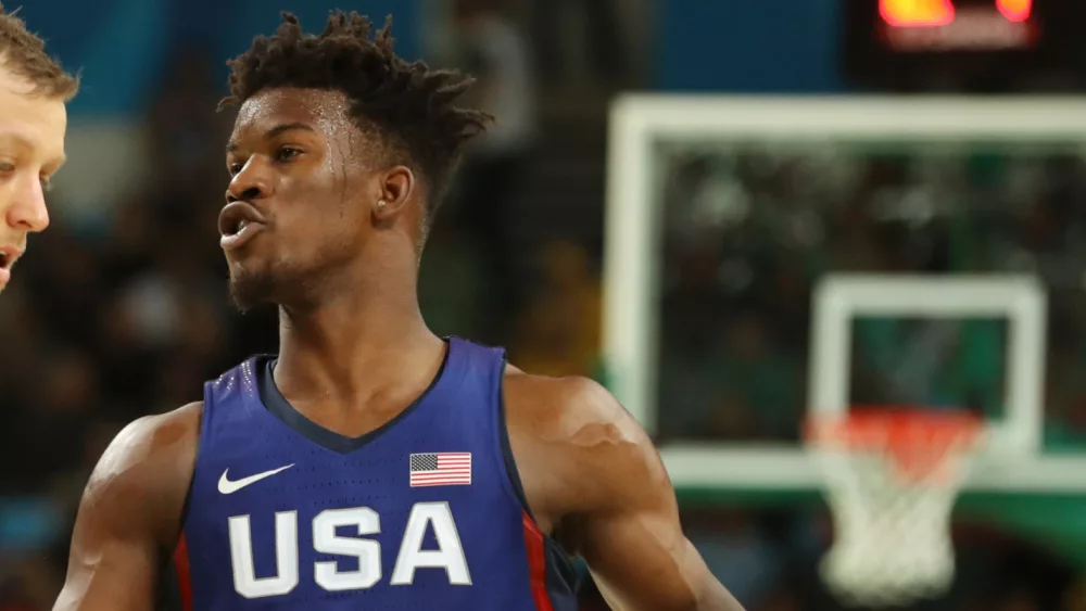 Jimmy Butler, NBA player, playing for Team USA at the Rio 2016 Olympic Games at Carioca Arena