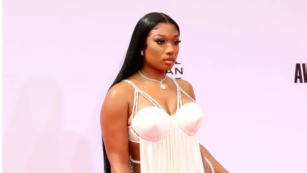 Megan Thee Stallion at the BET Awards 2021 Arrivals at the Microsoft Theater on June 27, 2021 in Los Angeles, CA